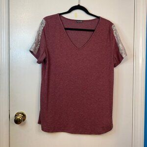 Eachyes red and Lace short sleeve top